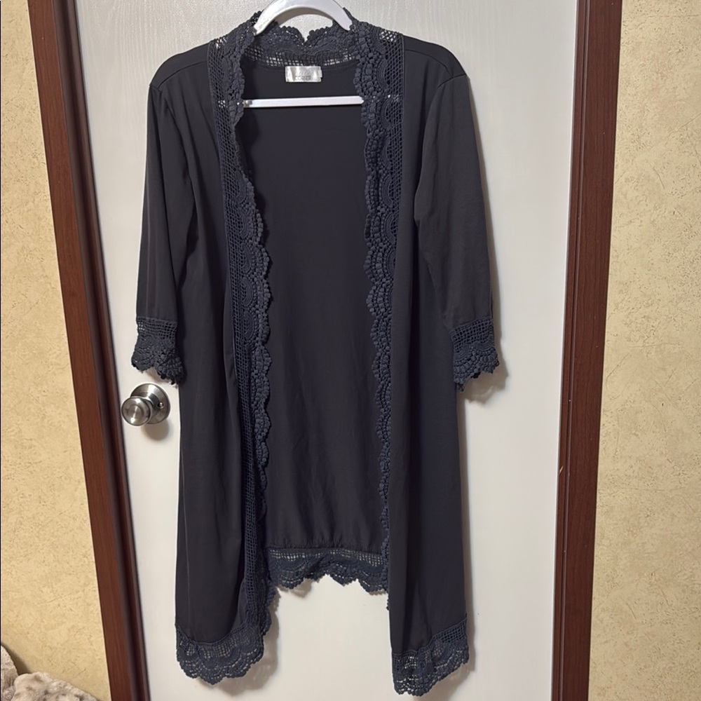 Aili’s Corner Gray Lace Trim Cardigan Size S